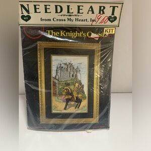 New Vintage Cross my heart , cross stitch, knight on horse.